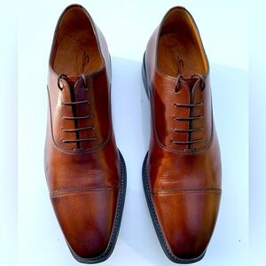 Santoni Brown Patina Cap Toe Oxfords Rubber Sole UK6/US7D